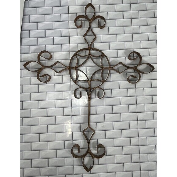 Metal Rustic Distressed Scroll Old World Large Cross Made In The Philippians - Picture 11 of 11
